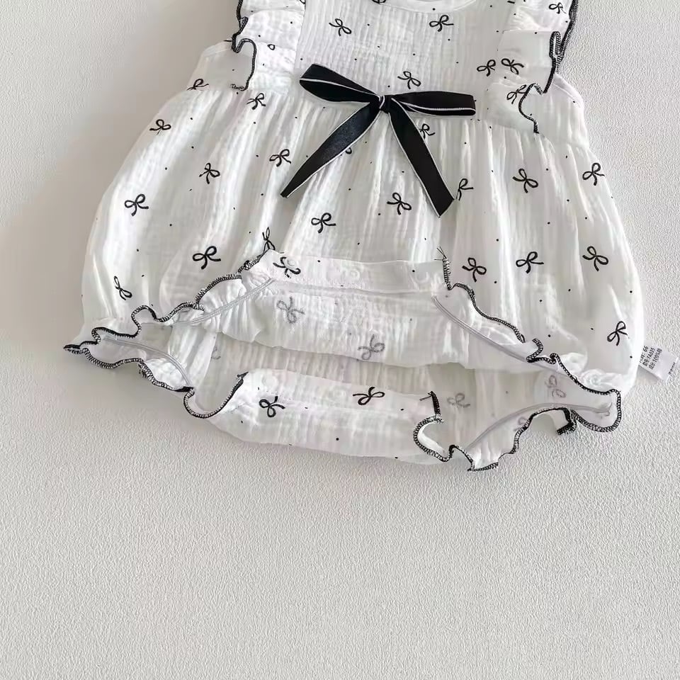 ヘアバンド付きリボンガーゼロンパース
