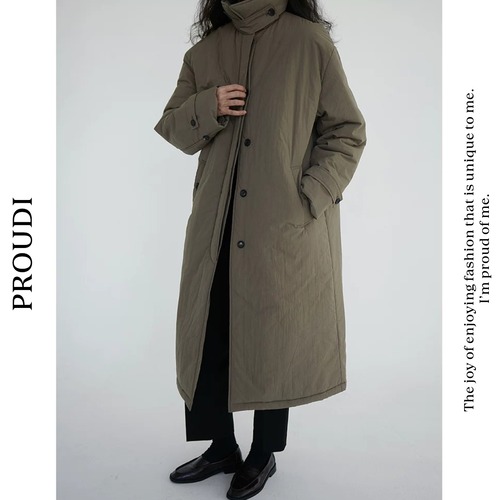 【キルティング加工スタンドカラーロングコート 】P02203