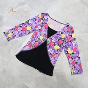 社交ダンス 衣装 Leirena レイリーナ トップス ブラウス レッスンウェア パープル系 花 花柄 ラインストーン キラキラ 伸縮 ストレッチ 練習 レッスン ダンス衣装 黒 紫 黄 緑 華やか かわいい ピンク系 ブラック系 イエロー系 グリーン
