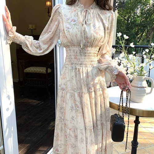 ウエストシャーリングティアードフラワーワンピ ・79130