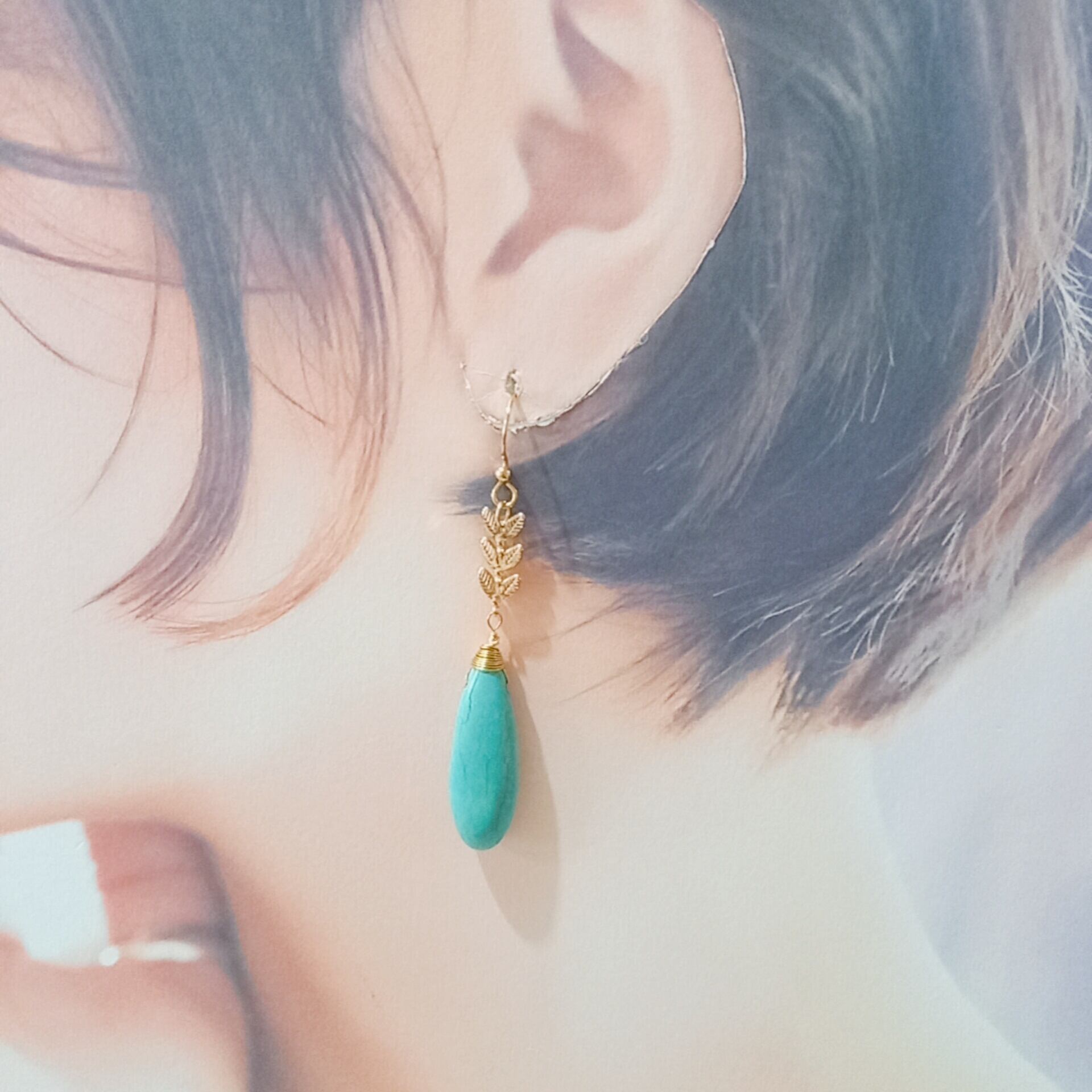 天然石ピアス ウイグル産ターコイズ ティアドロップ①② | yumecocolino