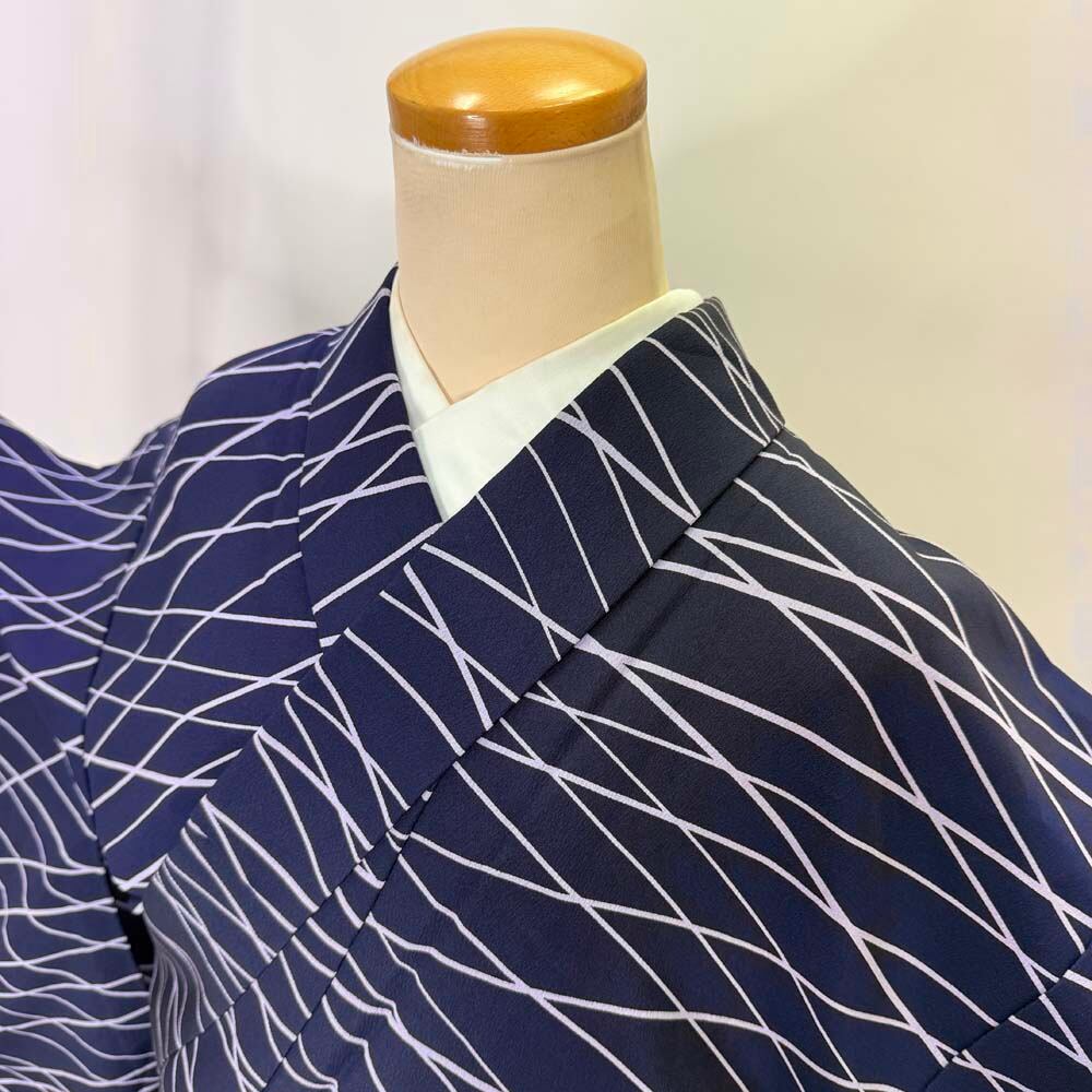 小紋 単衣 洗える着物 裄63cm 身丈160cm 紫 花柄 お洒落着 普段着 ポリエステル 美品 S サイズ 5258