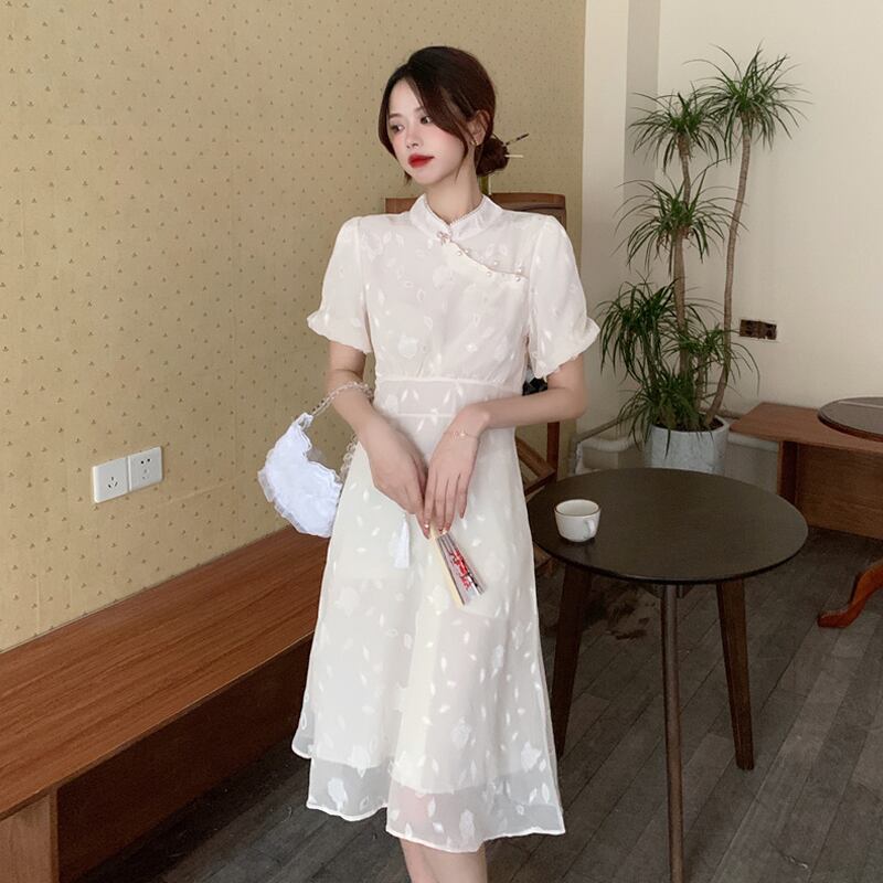 ドレス サマースリーブホワイトスカート 夏物 フラワーデザイン 試着室58999238365