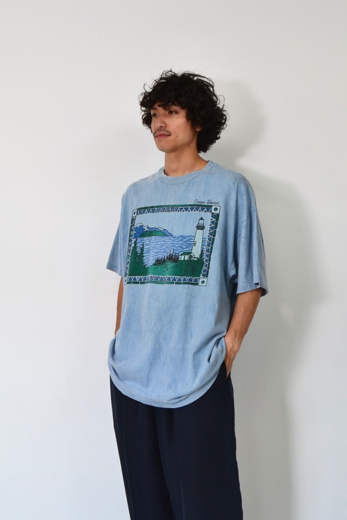 90s USA製 Ocean Shores Lighthouse print T-shirt