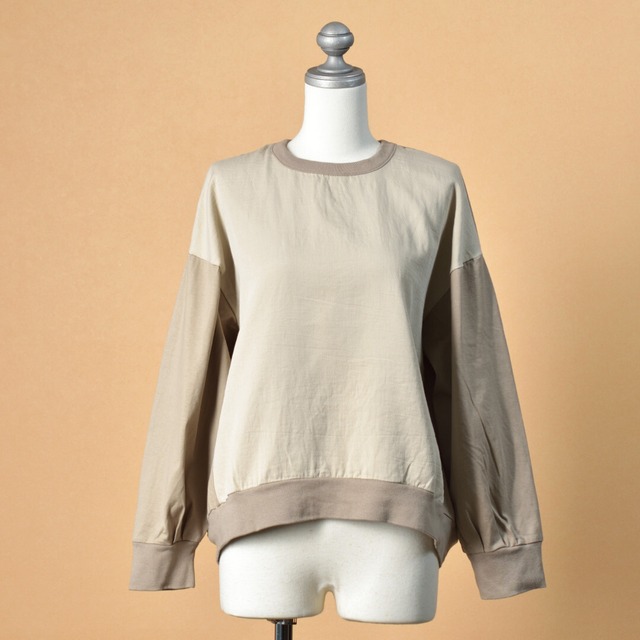 prit　プリット　度詰天竺ｘコットンツイル２重織り切り替えプルオーバー・ベージュ【送料無料】