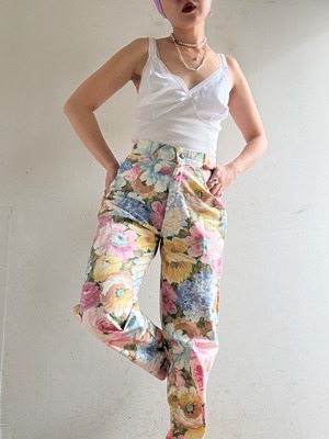 70-80s Vintage Floral Patternd Cotton Pants