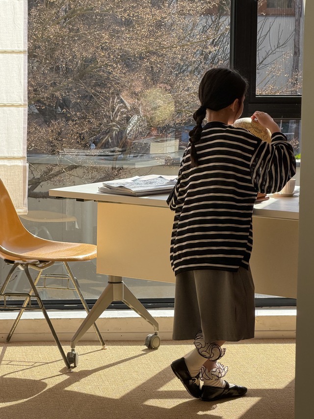 【KID】ソーダストライプ柄薄手前開き長袖カーディガン - 7