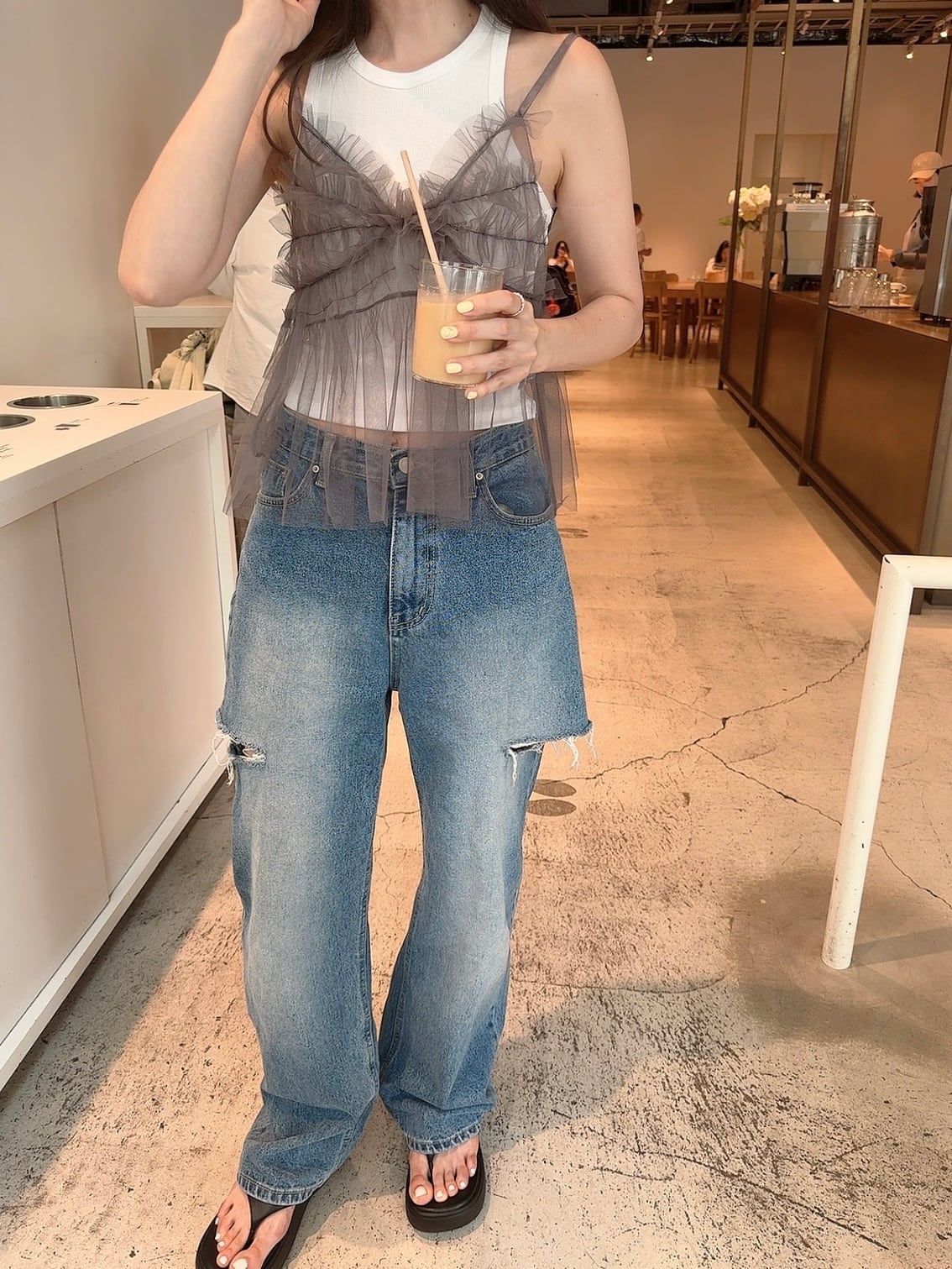 moripon モリポン サイドカットアウトデニム ブルー Mサイズ 完売商品 Side cut out denim / blue（10月中旬頃発送予定） | moripon.