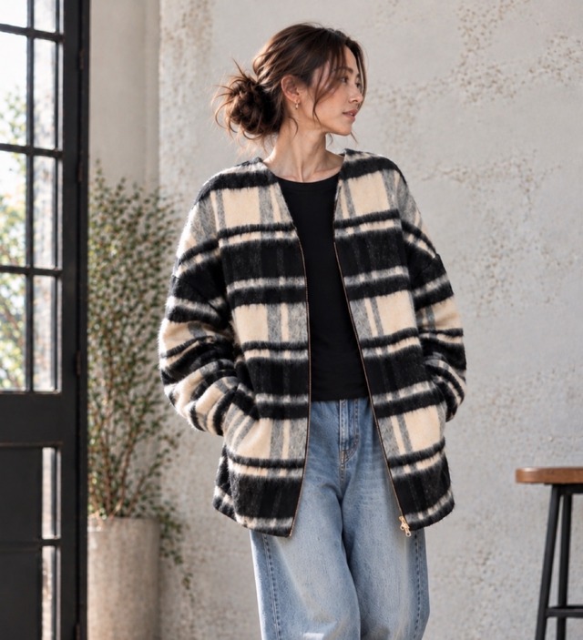 MARGAUX VINTAGE マルゴーヴィンテージ　シャギージップコート　チェック　CO-26129