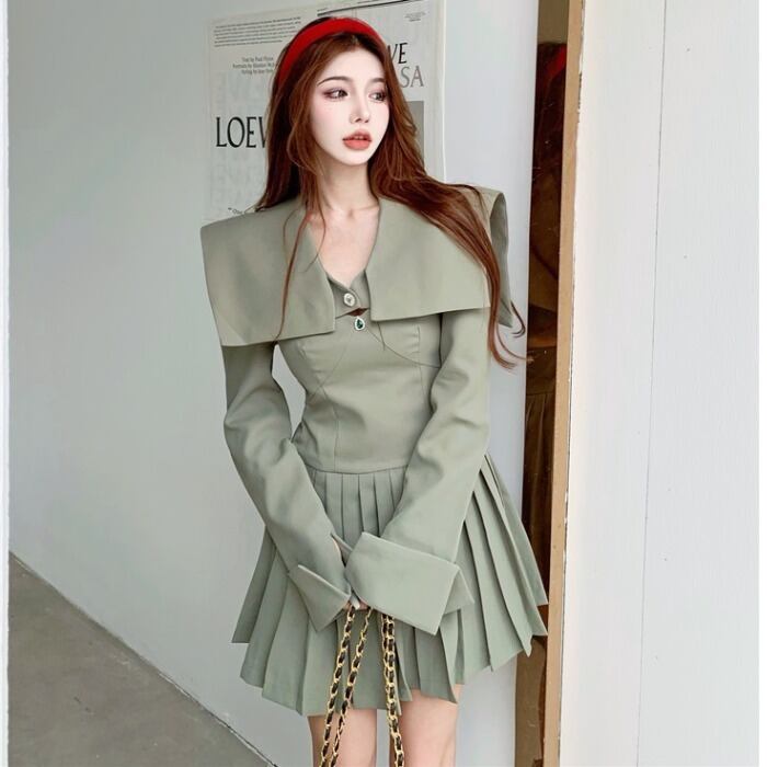 レディースオータムスタイルネイビーカラーショートコート ドレス 秋物 ドラファッションホール7455771251