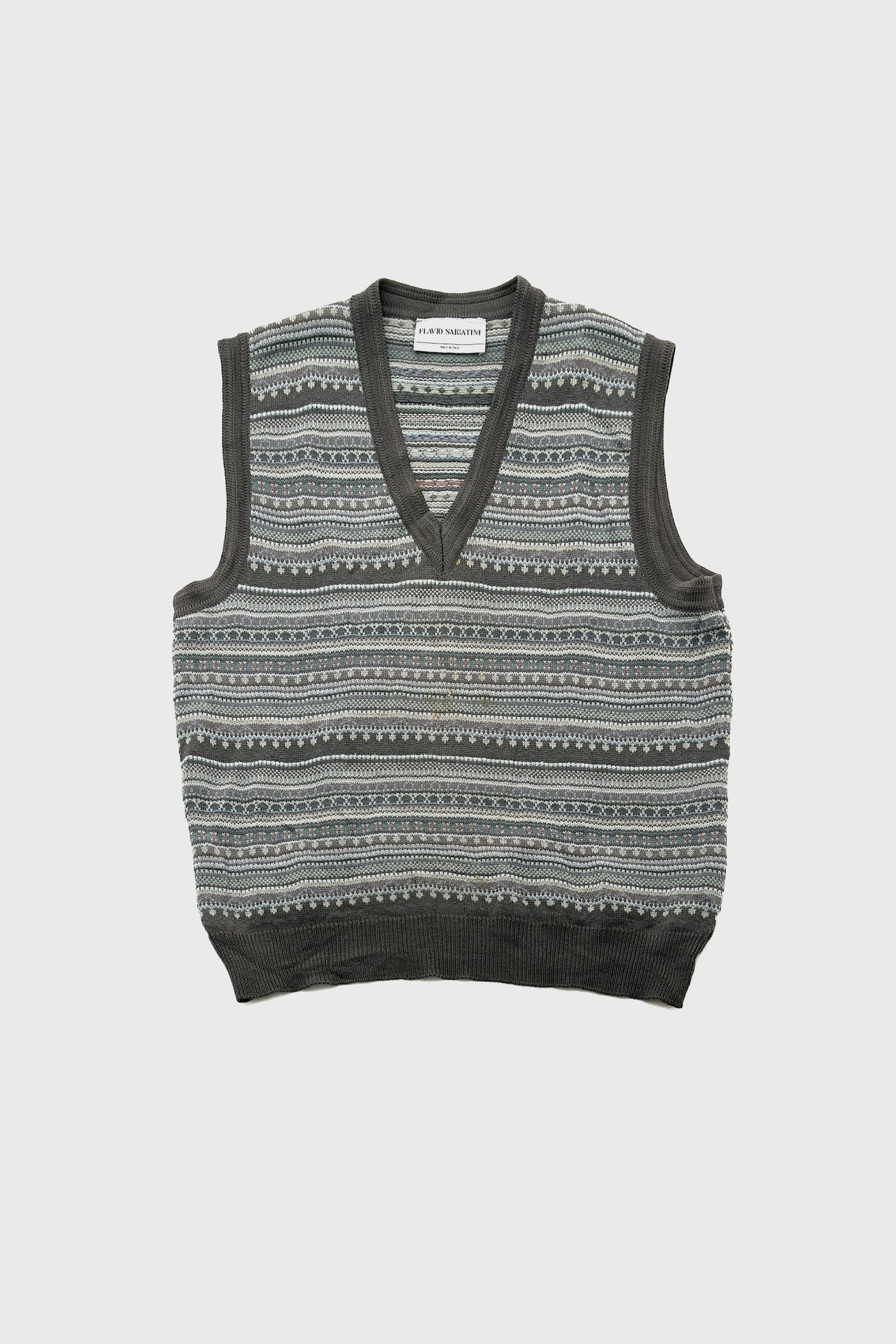 ITALY GRAY V-NECK FAIRISLE VEST