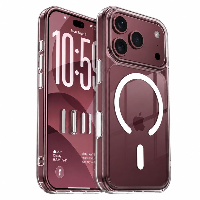 DOMAVER iPhone 18 Pro Max ケース MagSafe対応 氷晶クリア 合金製ボタン レンズ保護 強化PC背面 6.9" クリア