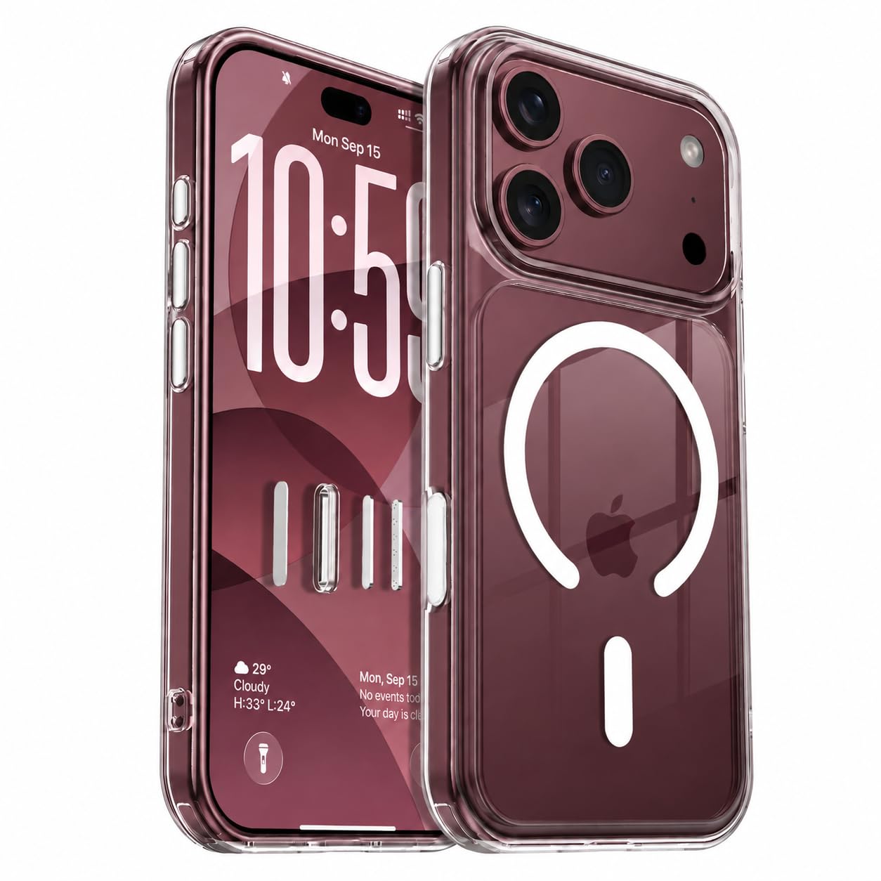 DOMAVER iPhone 18 Pro Max ケース MagSafe対応 氷晶クリア 合金製ボタン レンズ保護 強化PC背面 6.9" クリア