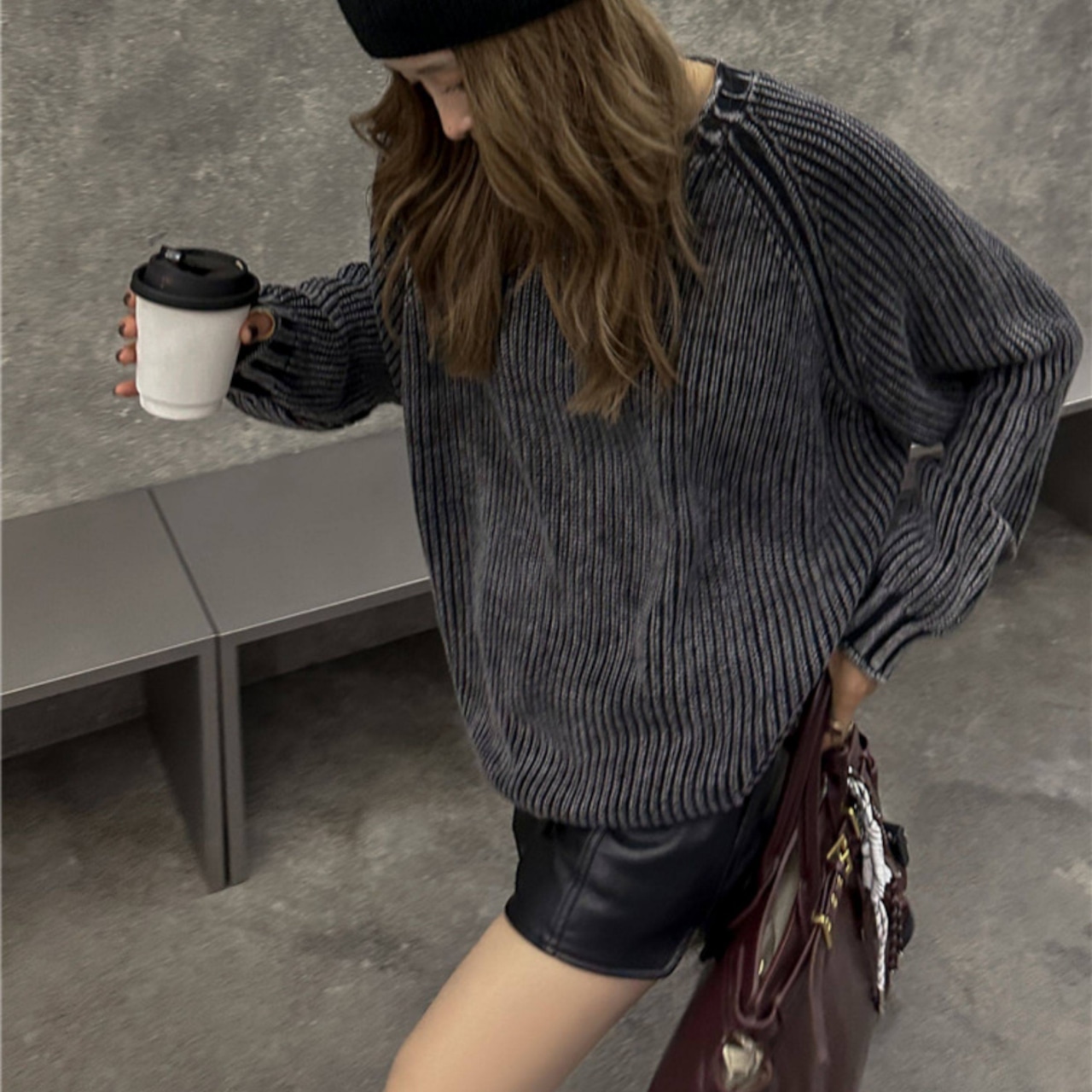 Washed crew neck sweater (ME320)