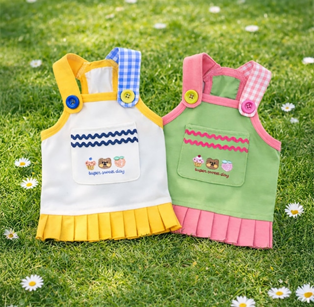 【予約商品5％OFF】pleats crop onepiece S ~ XL 2color  /  犬服 春夏 新作 可愛い 犬の服 ワンピース ショート丈 袖なし crop top お揃い ドッグウェア 涼しい ストレッチ シンプル