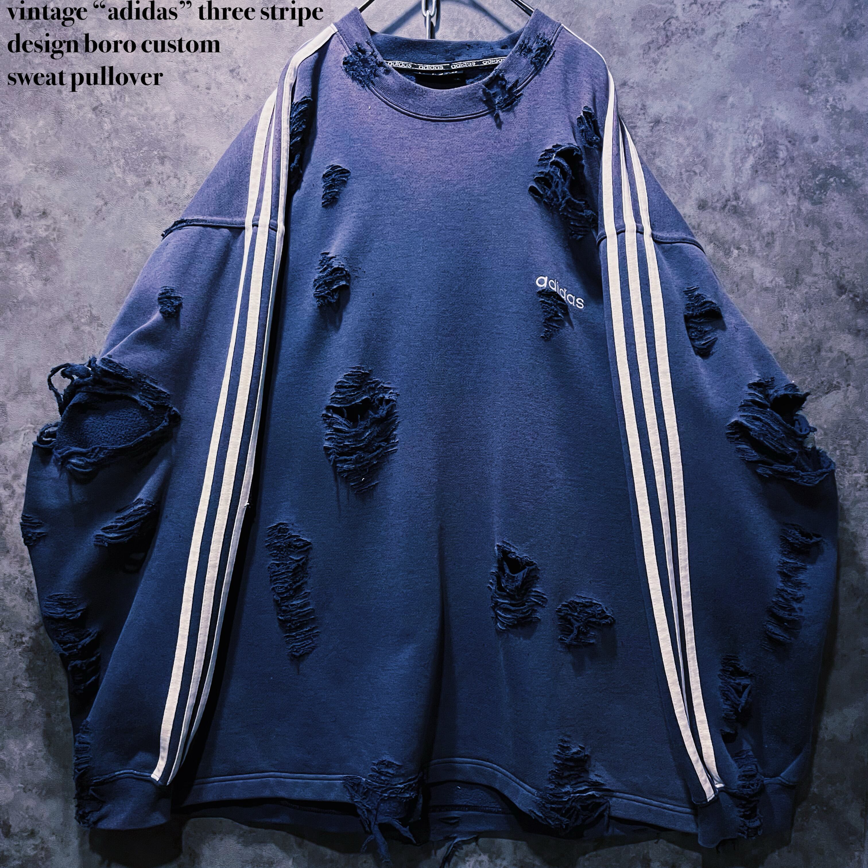 【doppio】vintage “adidas” three stripe design boro custom sweat pullover
