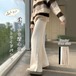 メガ割 ハイウエスト フレア パンツ ワイドパンツ フレアパンツ ワイド 無地 レディース ゴム ボトムス サイドスリット ニットパンツ ワンマイルウェア きれいめ ガウチョパンツ リブニット ゆった