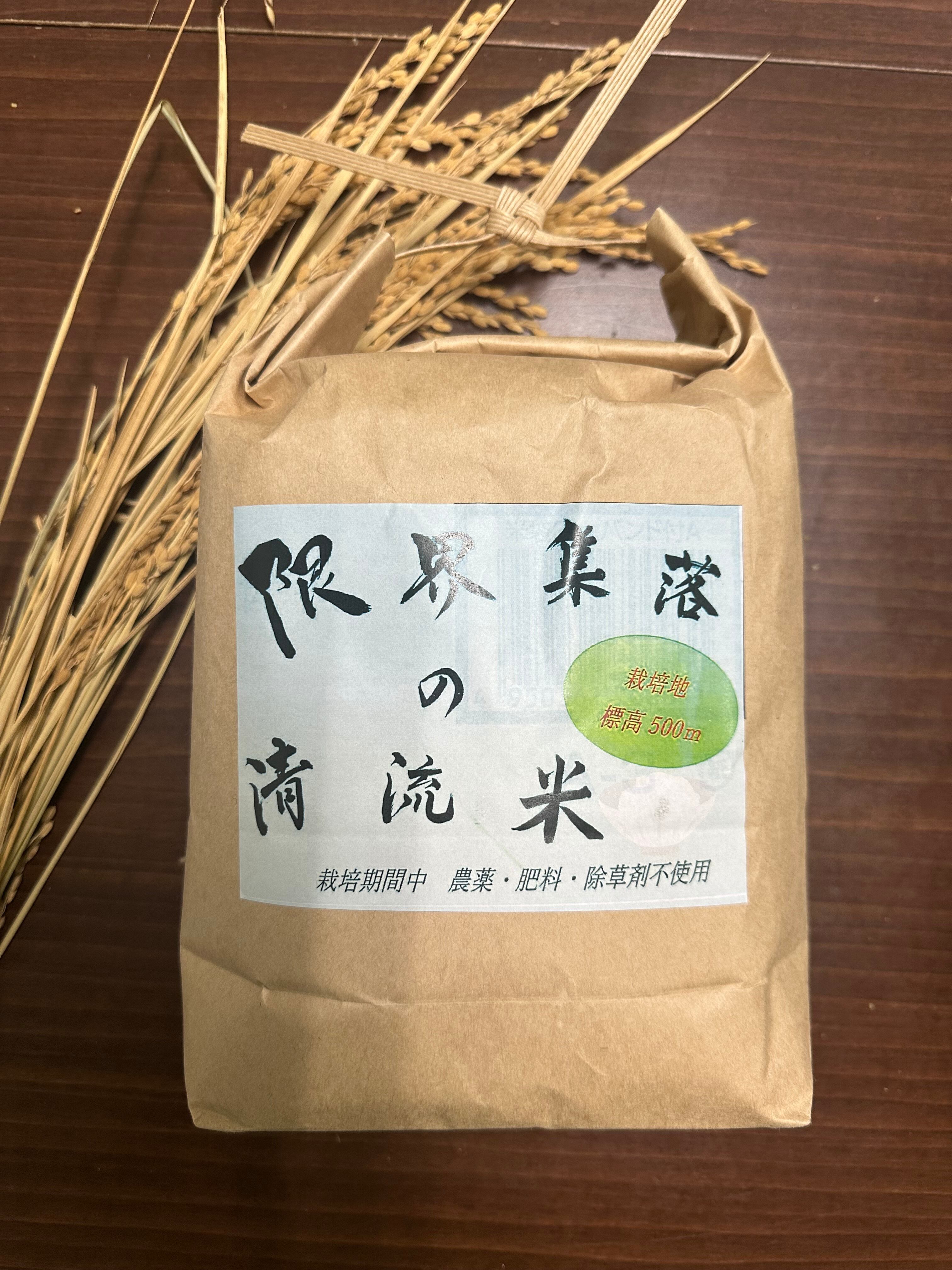 自然農 限界集落の清流米 9㎏ 玄米 栽培地標高500m 清流水使用 自家栽培