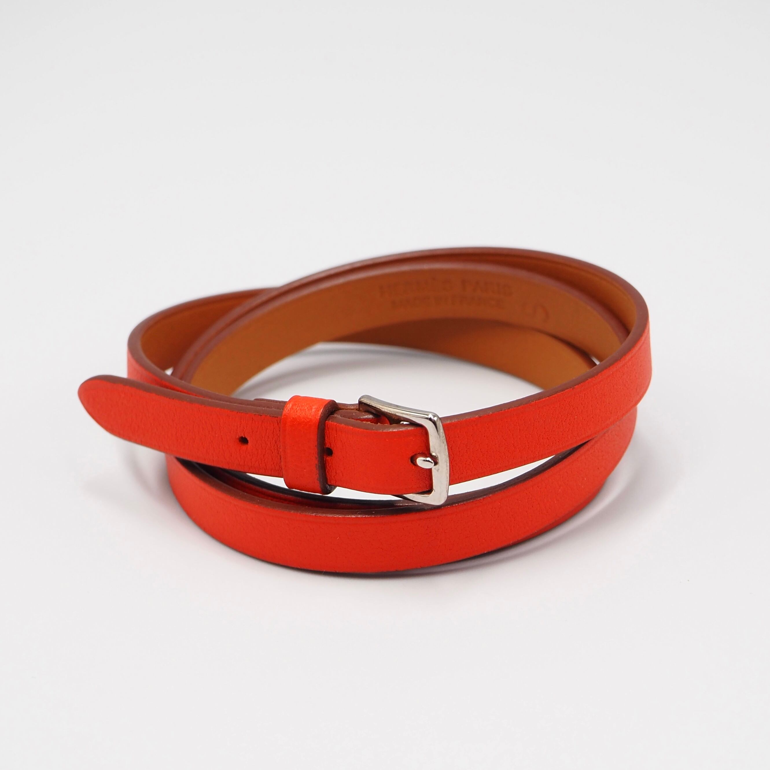 HERMES エトリヴィエール レザー ブレスレット オレンジ エルメス
