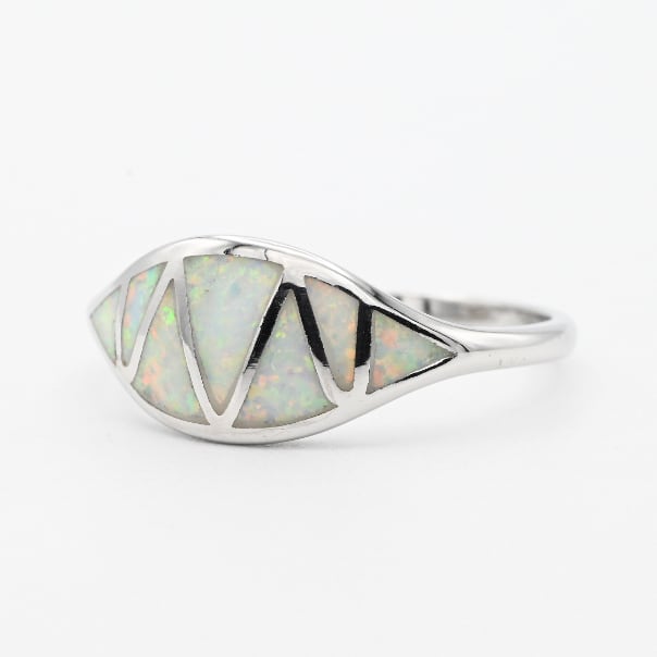 White Opal Inlay ZIGZAG Design Top Ring #18.0 / Denmark