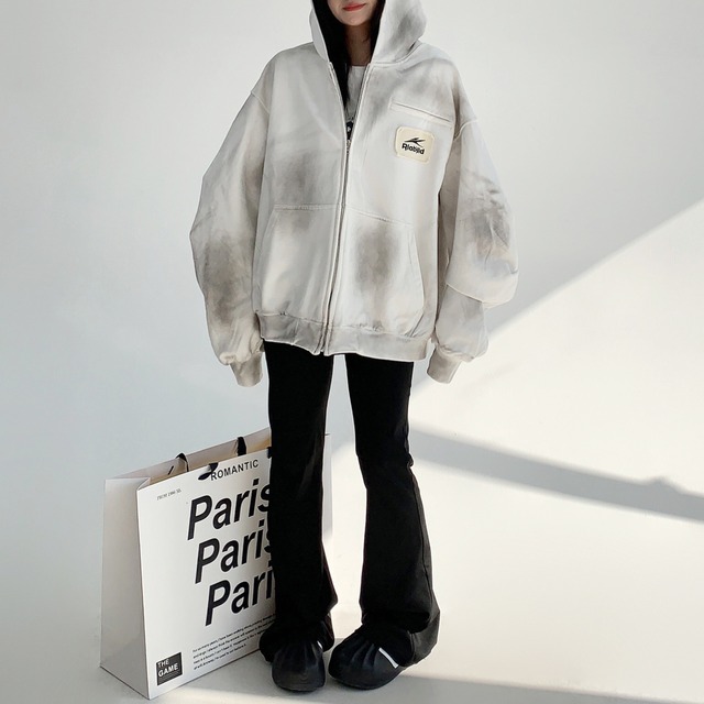 oversized white old zip hoodie　オーバーサイズホワイトオールドジップパーカー　J0717