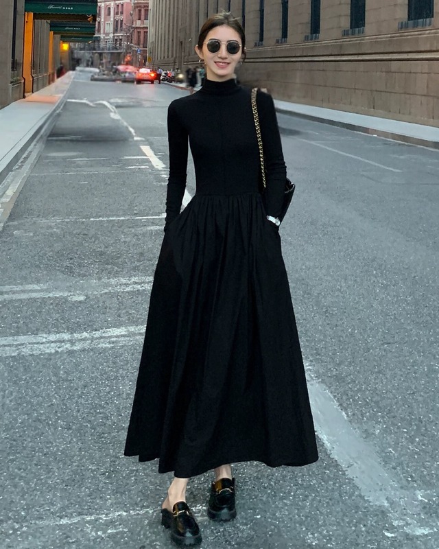 タートルネックギャザーワンピース　A24263