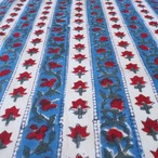 ブロックプリント生地【50cm単位】インド綿  ストライプ柄 ブルー×赤×白 #47098-BL2
