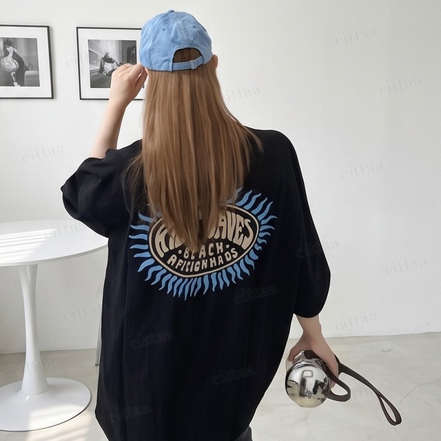 【即納】Y-4927　2026夏新作♡WAVESプリント半袖Tシャツ　ブラック　0512