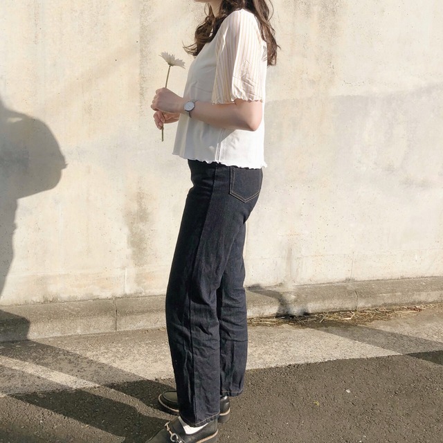 大きな花柄が可愛いトップス 柄スリーブTシャツ｜ブラック｜画像14