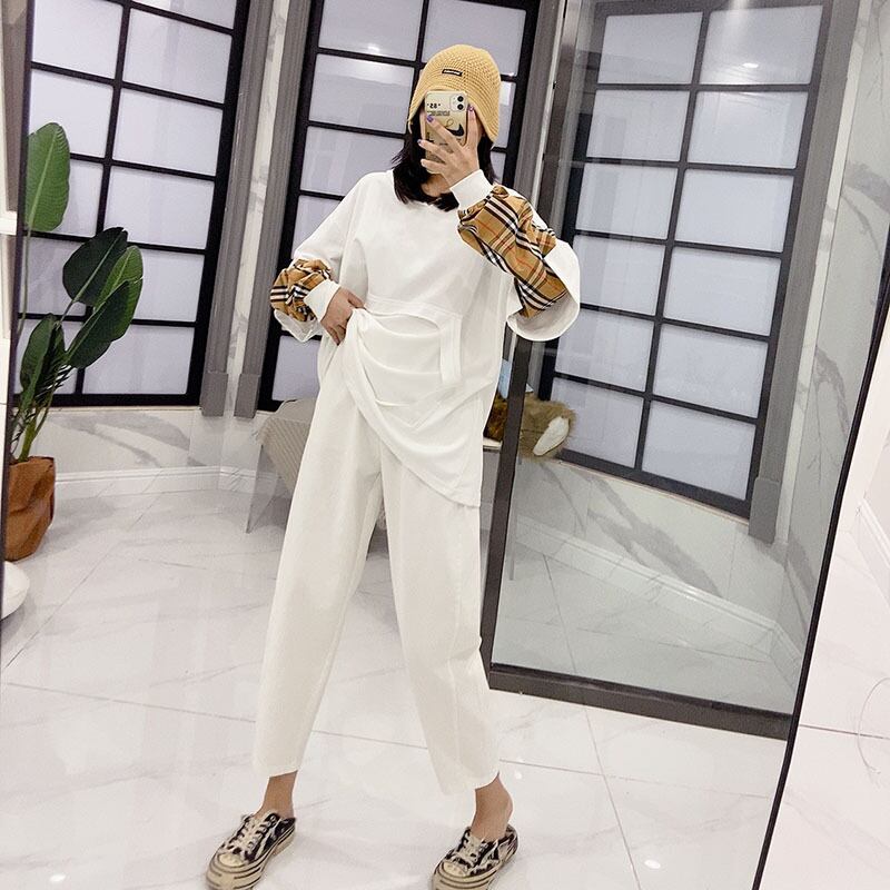 大きいサイズの長袖Tシャツ女性の2020年秋の新しい女性の緩い、薄い西部の脂肪mmフェイクツーピーストップ ミックスインファッション87998527761