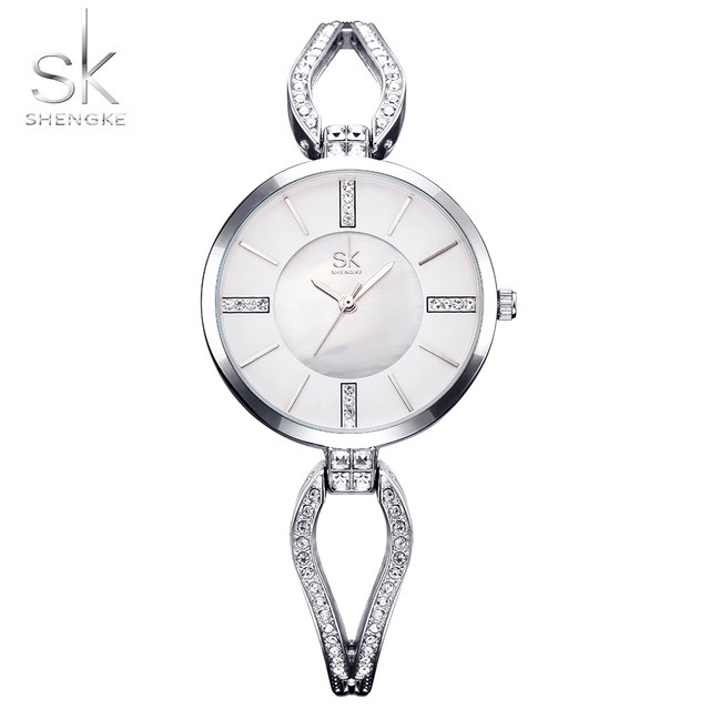 Shengkeユニークなブレスレット腕時計クリスタルダイヤル女性の腕時計2017ブランド高級ファッションクォーツ時計ゴールド高級女性腕時計