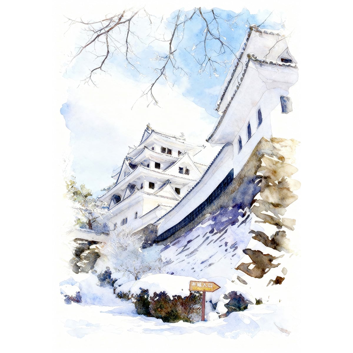 絵画　水彩画　風景画　「残雪」　shiro作　額付き　F8サイズ 6f76af7f910999213681aadf0b3eff