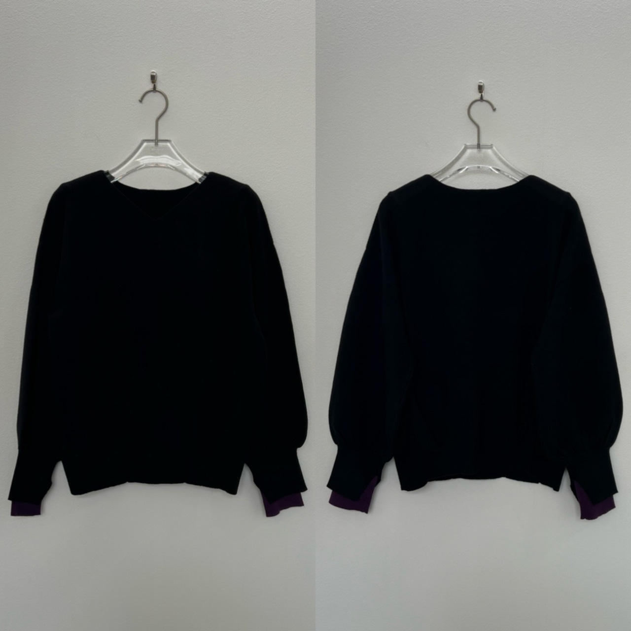 やわもち2wayバイカラーカフknit/ブラック