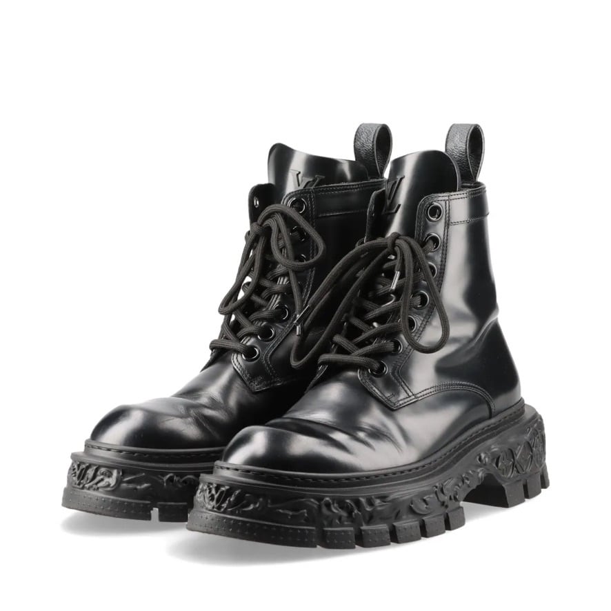 Rare◇Louis Vuitton LV Baroque Line Lace-Up Side-Gore Ankle Boots Black 6 Men's Women's