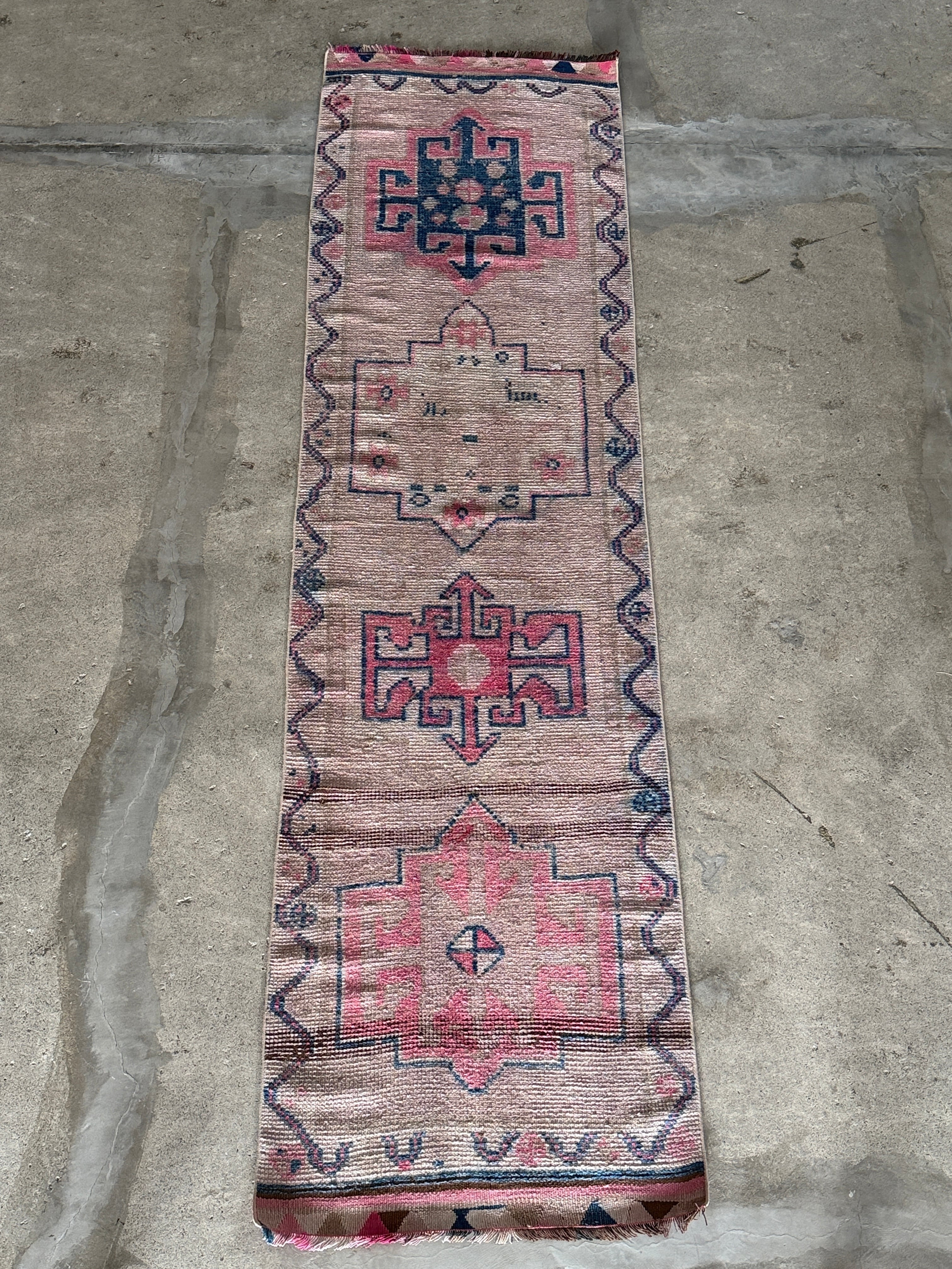 【送料込み】ヴィンテージ トルコラグ ヘルキ絨毯 84×318 TRB3888