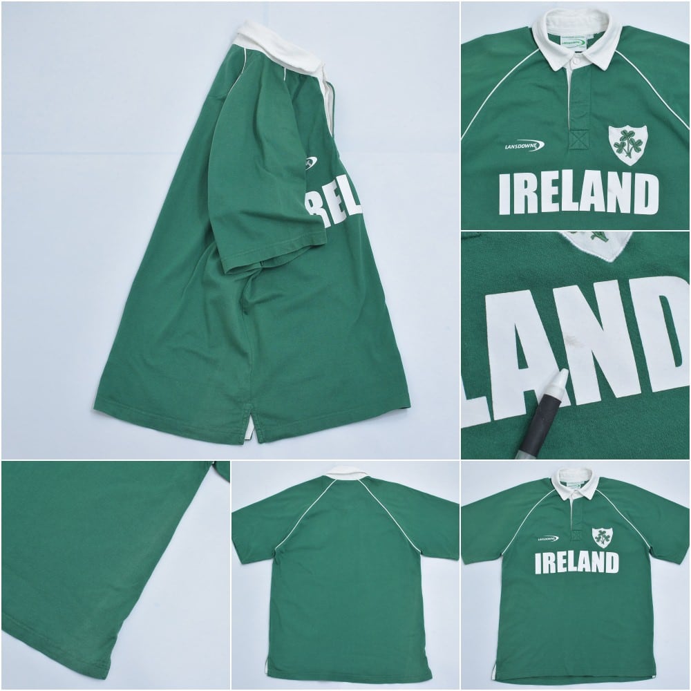 90s～ LAMSDOWNE ランズダウン ロゴ刺繍 アイルランド ラガーシャツ