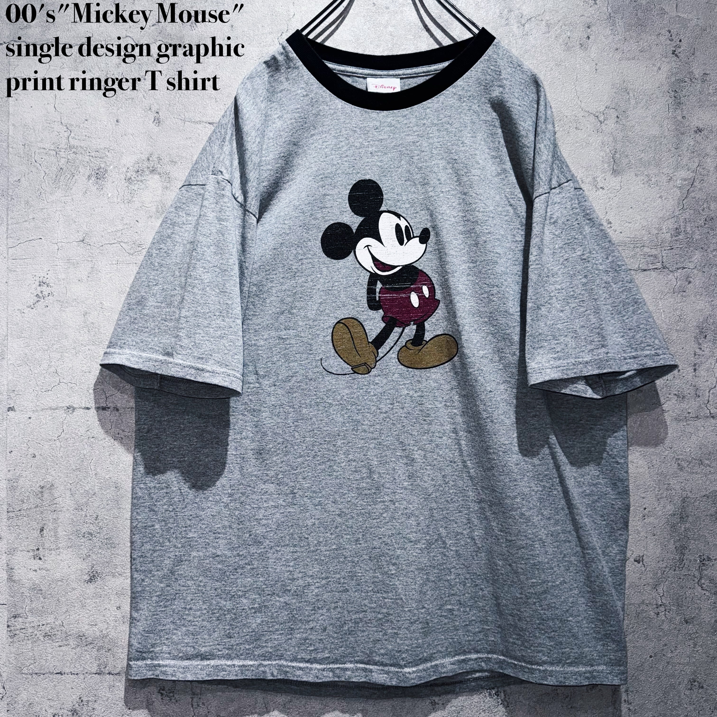 00's"Mickey Mouse"single design graphic print ringer T shirt
