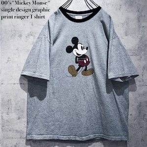 00's"Mickey Mouse"single design graphic print ringer T shirt