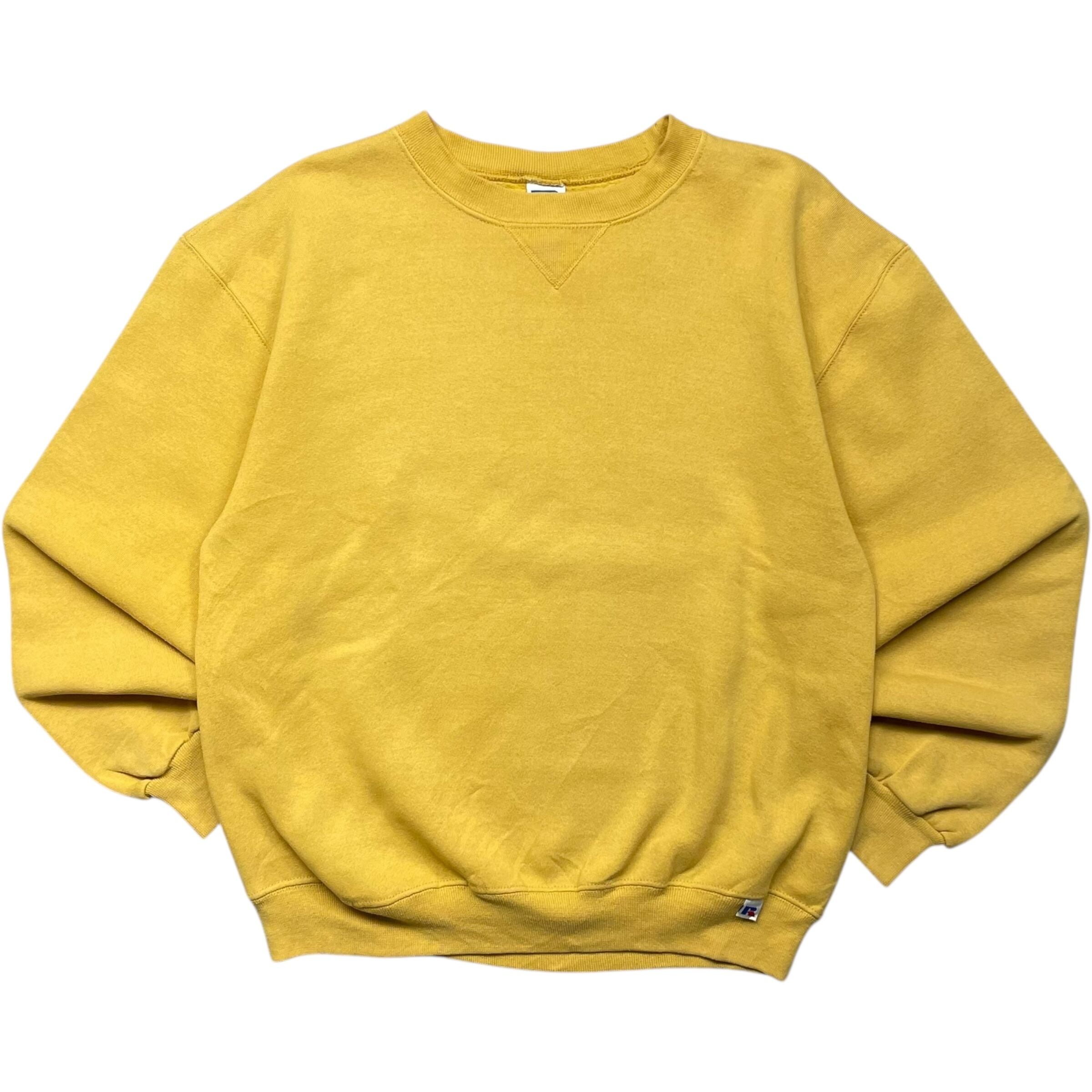 《M》russell athletic ラッセルアスレチック スウェット 前V 無地 イエロー 90年代 vintage no.9525