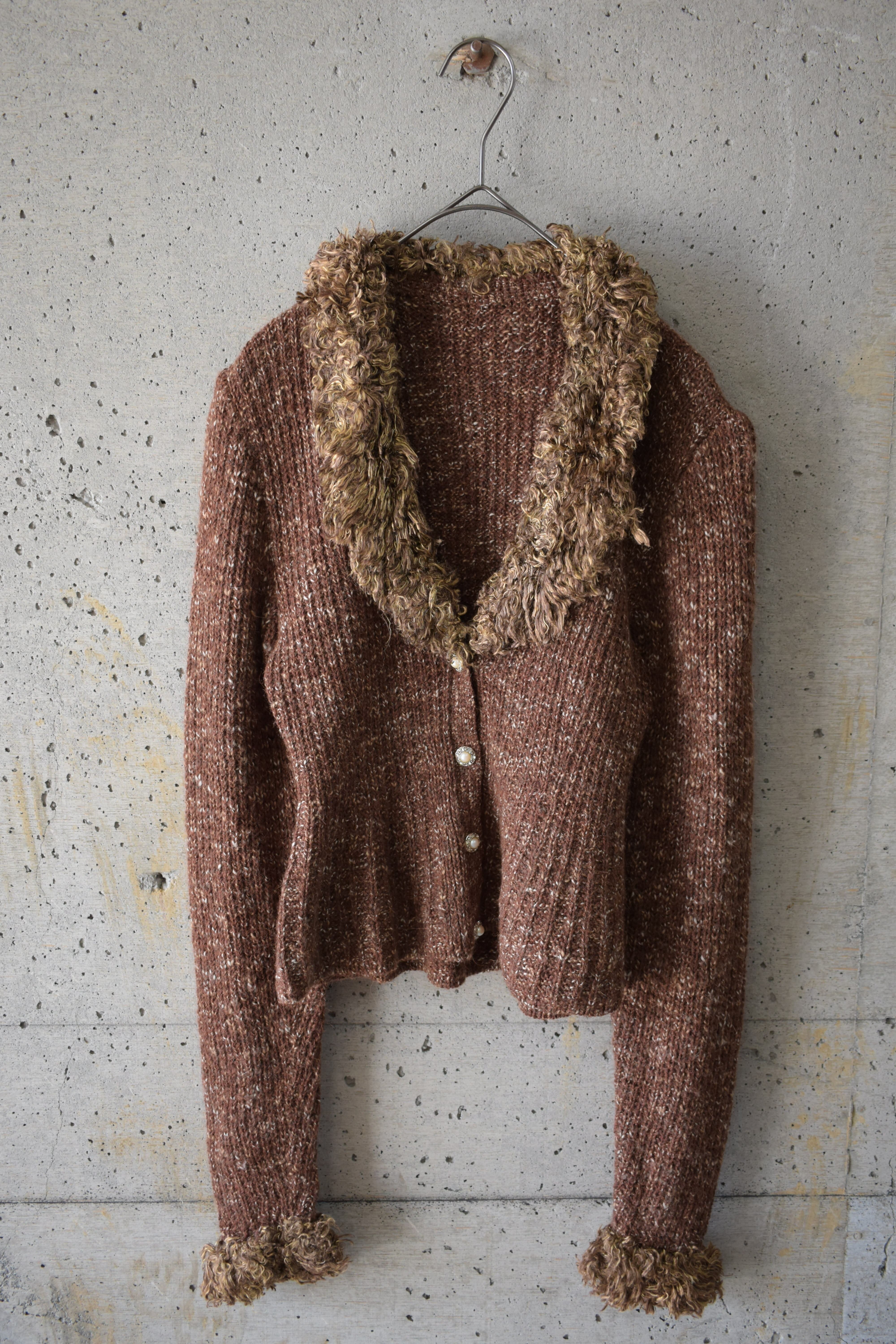 Knit cardigan with fur trim