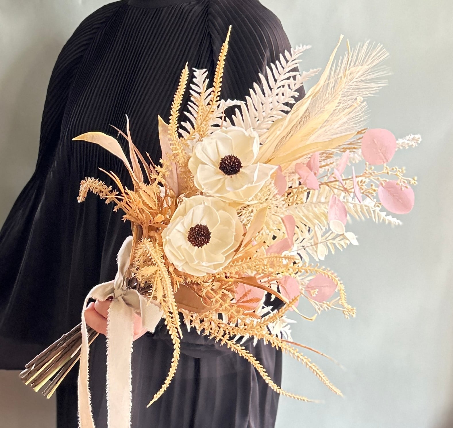 アネモネのドライ風ブーケ/アーティフィシャルフラワー/造花と自然素材