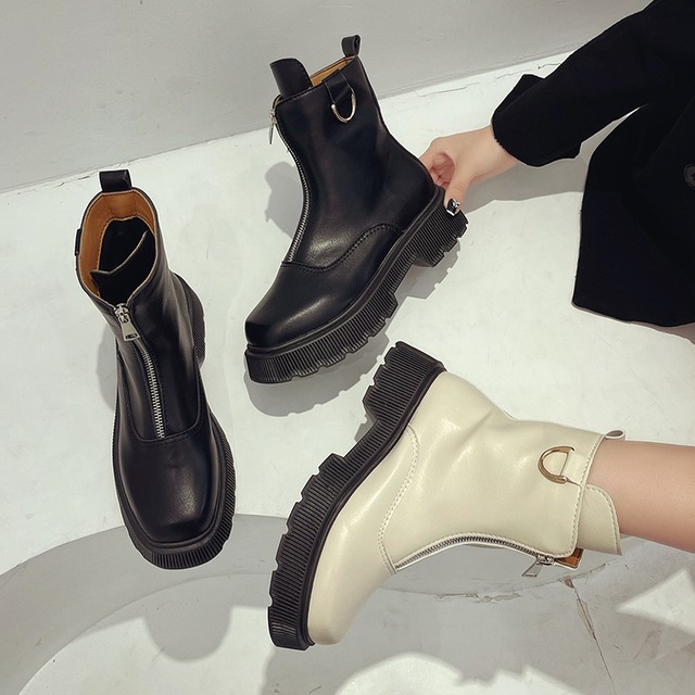 ブラックショートブーツジッパーオータム 靴 シューズ 秋物 部族の婦人靴46091552907