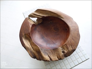 チーク無垢材 大型プリミティブオーバルトレイ / N08 入れ物 大型食器 サラダボウル 自然な様 ナチュラル Φ39.5cm 世界三大銘木