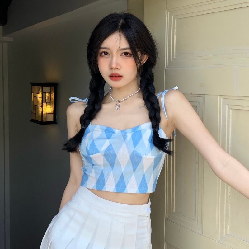 カラーサマーショートトップス レース 大人ガーリー スウィート キュート カジュアル 夏物 レースアップ ピュア ハンチェンe80268569726