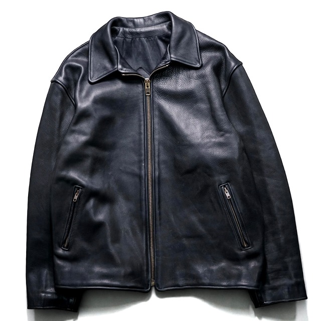 Vintage classical zip up loose leather jacket "BLACK"