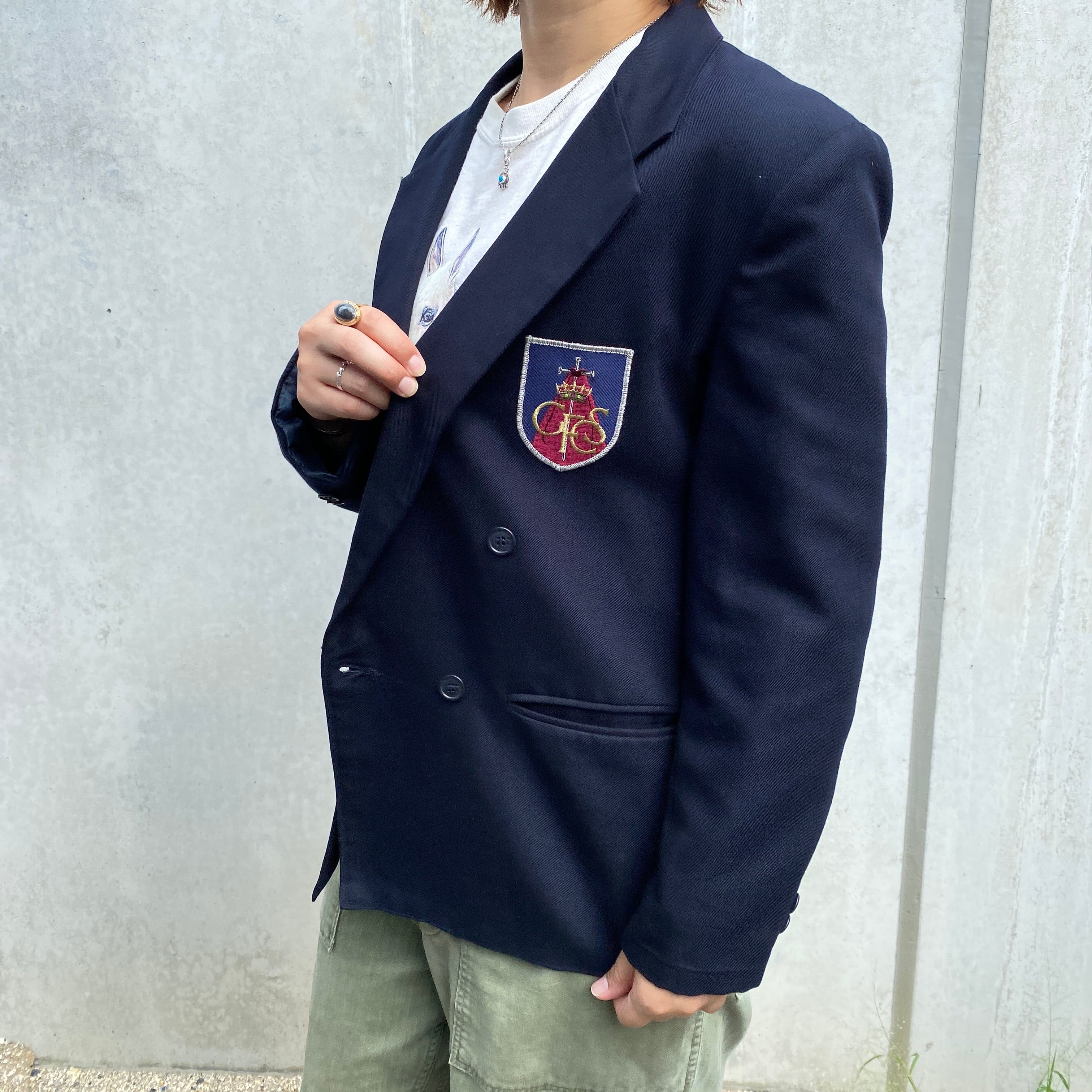 90s VAN HEUSEN 紺ブレ Navy Blazer 14 ダブルテーラードジャケット