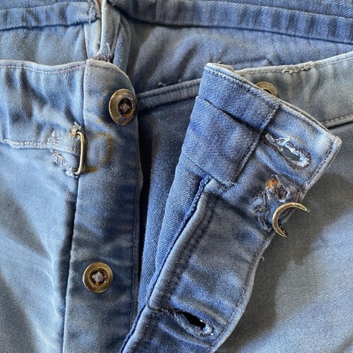 30-40s 針式シンチ フレンチワーク モールスキン ブルー パンツ W39 詳細写真10