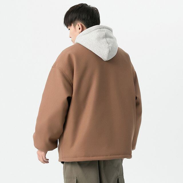 予約販売】フード付きコート 重ね着風 レイヤードスタイル メンズ