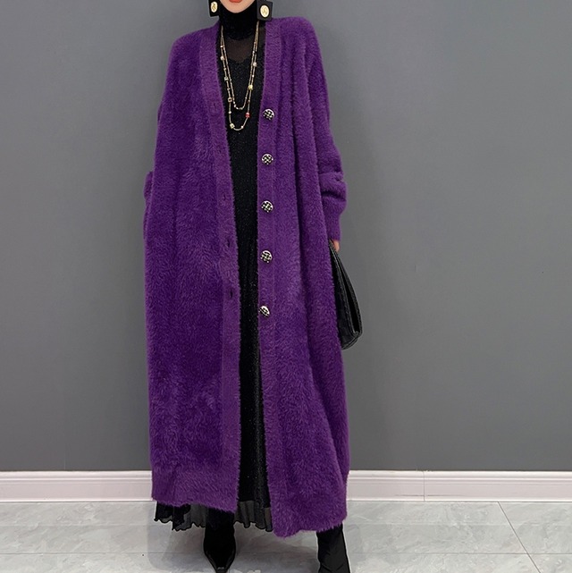 chunky faux mink long cardigan coat＜c1715＞
