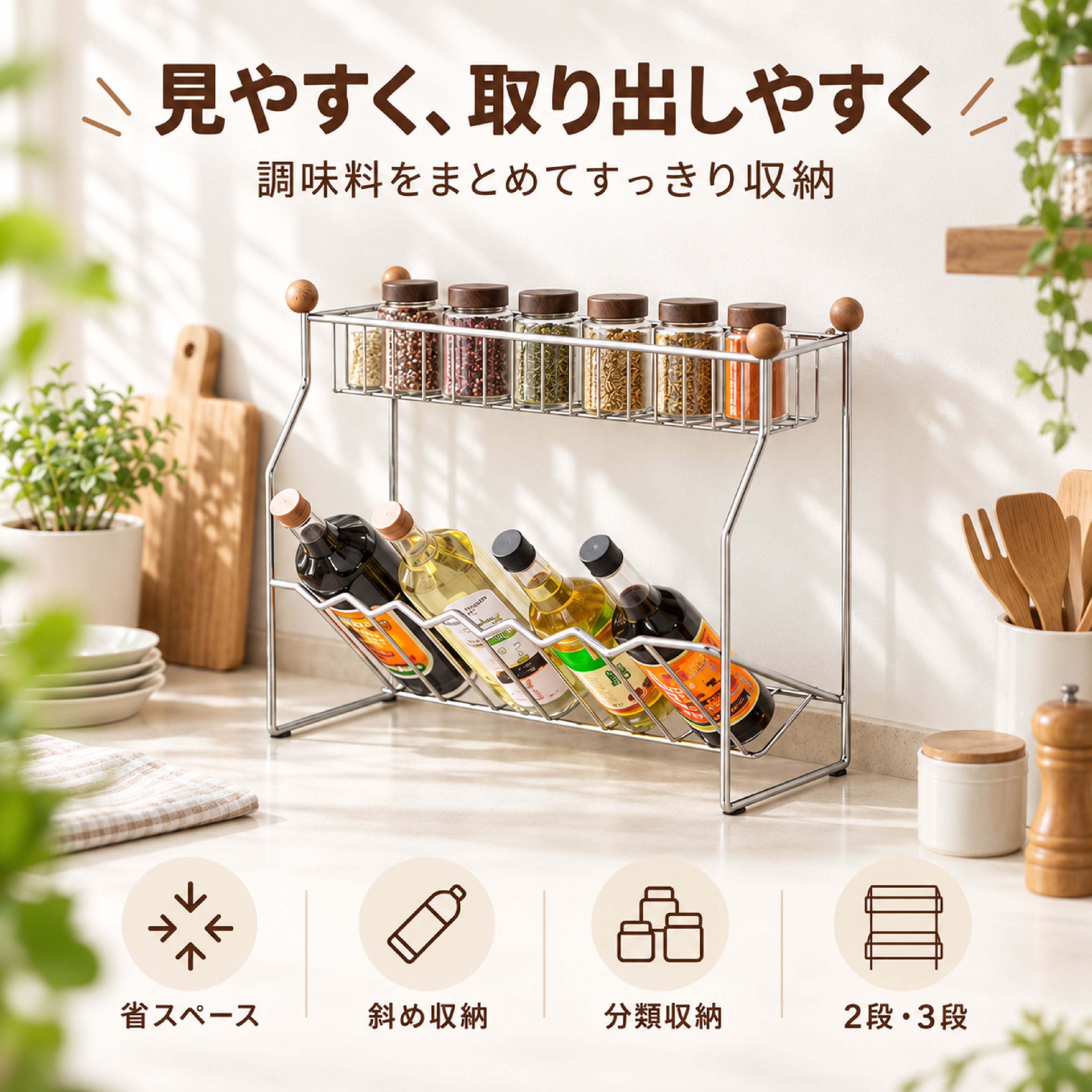 HY 1195 .調味料収納ラック スパイスラック 2段 3段 キッチン収納 調味